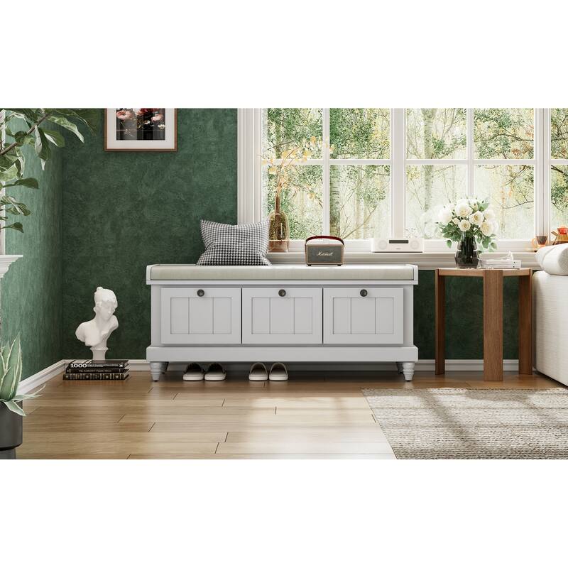 Fluted Entryway Bench with Storage