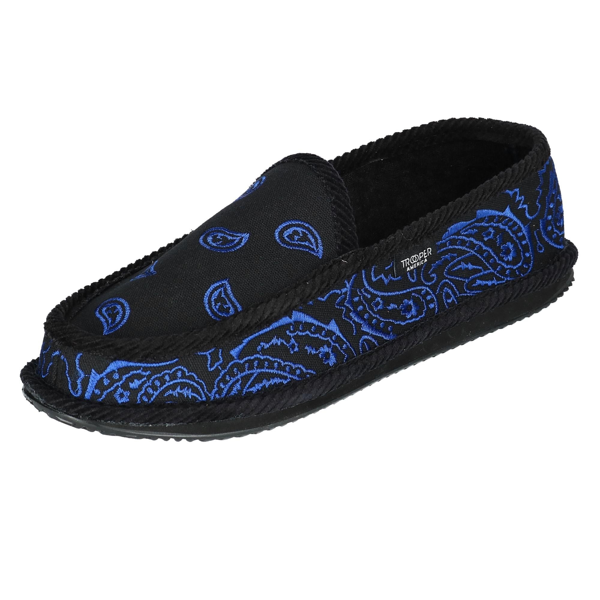black and blue slippers