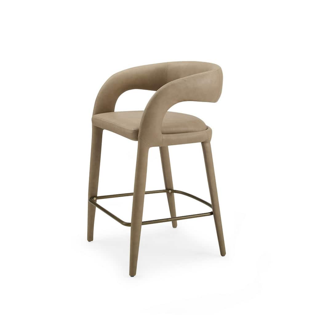 Cid Taya 26 Inch Counter Stool Chair, Tapered Legs, Tan Faux Leather