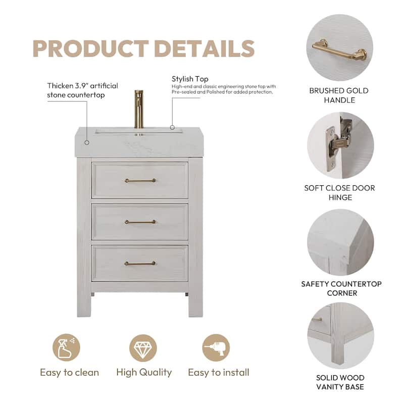 Leon 24 in. Single Bathroom Vanity with Composite Stone Top