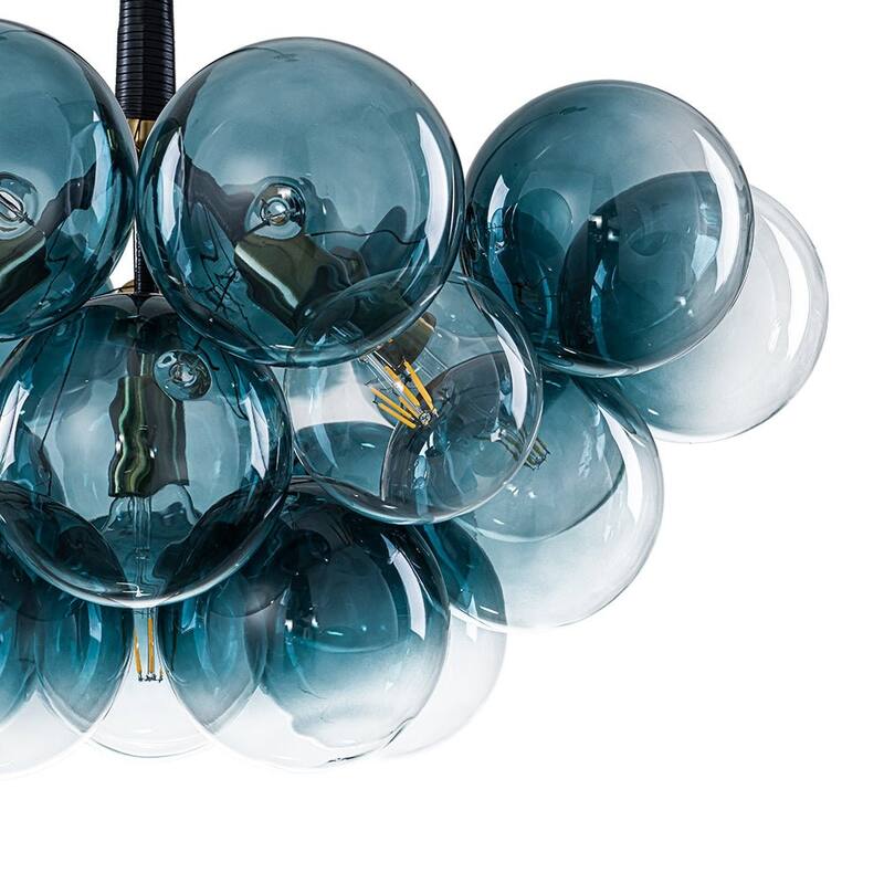 Glam Art Deco Cluster Glass Globe Blue Bubble Chandelier