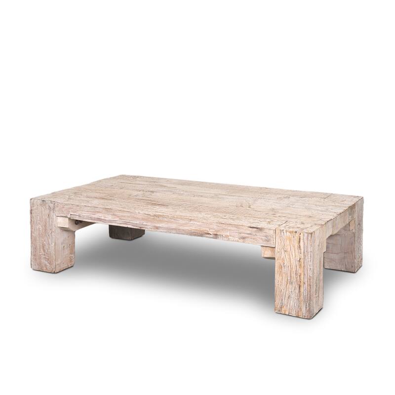 HomeRoots 55" Natural and Off White Reclaimed Wood Distressed Coffee Table - 55' X '14' X '32
