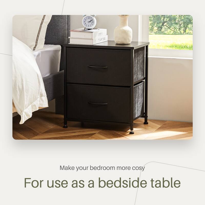 Nightstands with 2 Fabric Drawers & Adjustable Feet for Bedroom,Living Room,set of 2,Black,Grey,Rustic Brown,White