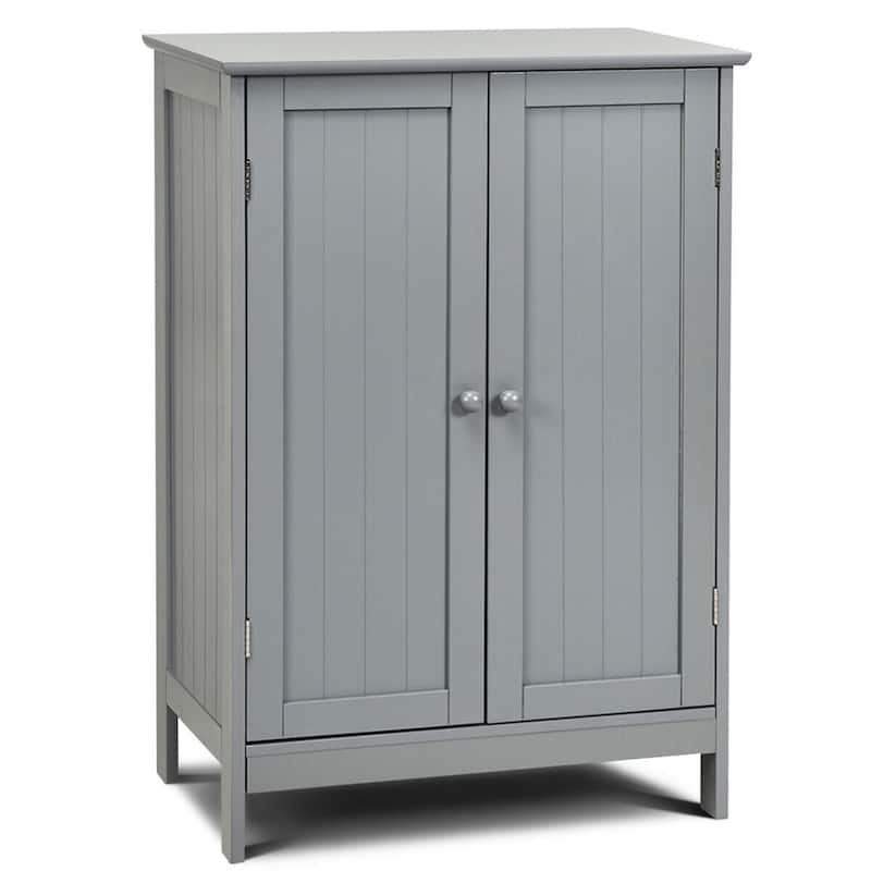 Bathroom Storage Cabinet with Double Doors Wooden Floor Shoe Cabinet - Grey