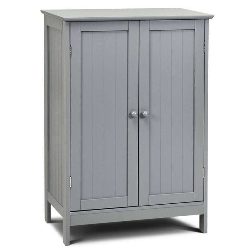 Bathroom Storage Cabinet with Double Doors Wooden Floor Shoe Cabinet - Grey
