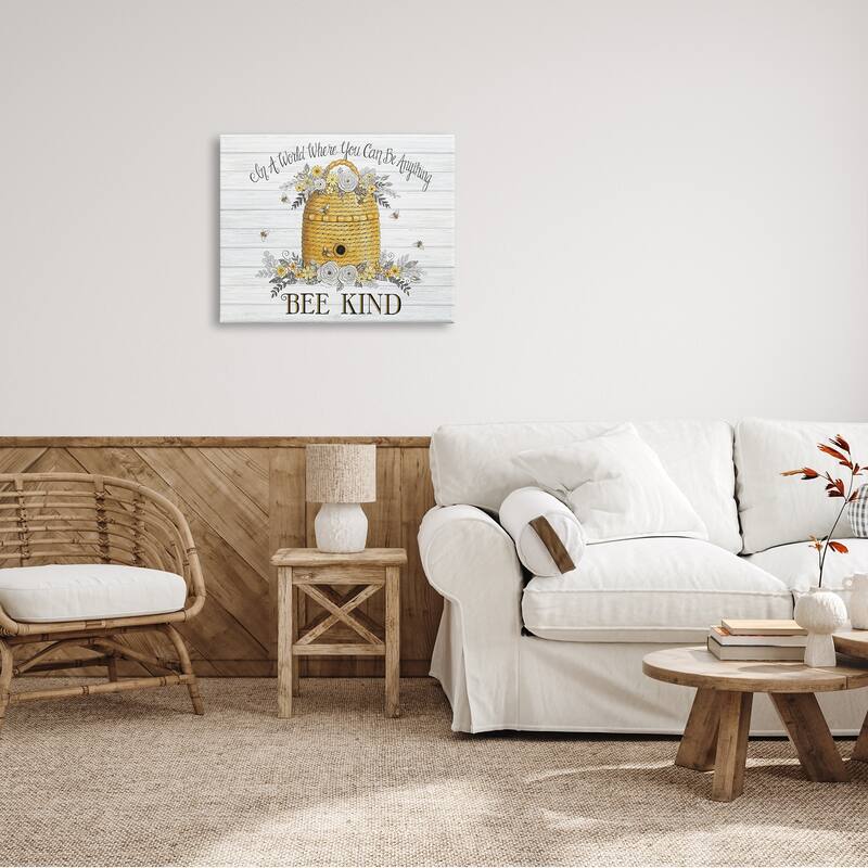 Stupell In A World Bee Kind Motivational Phrase Beehive Canvas Wall Art - Yellow