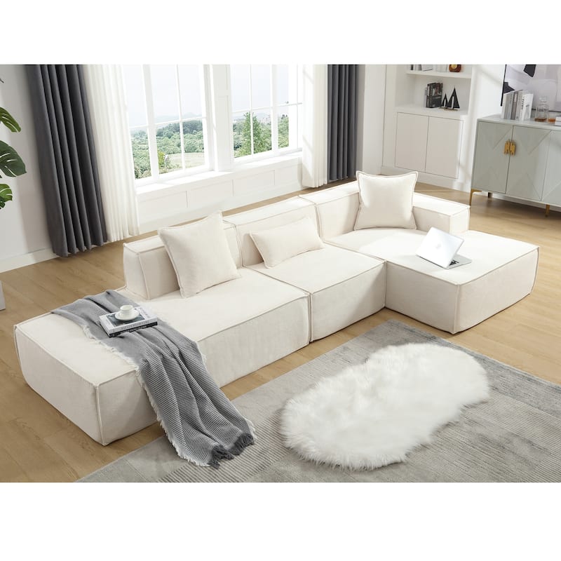 L-Shaped Modular Sofa Set,Modern Minimalist Design, Italian Style, Beige Polyester Fabric,Right Facing