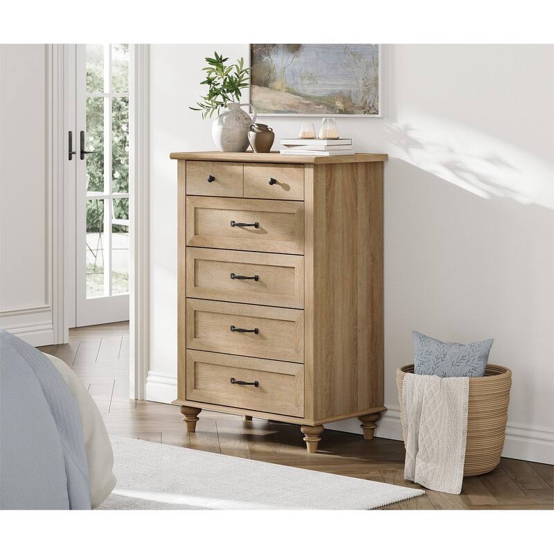 Mid Century Dresser with 5/6 Drawers, Wooden Kids Dresser for Bedroom