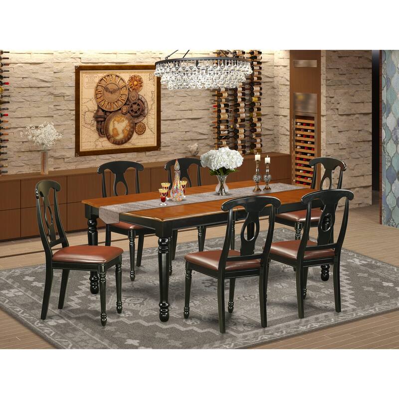 East West Furniture Dining Table Set- a Rectangle Dining Room Table and Kitchen Chairs, Black & Cherry (Pieces & Seat Option) - DOKE7-BCH-LC