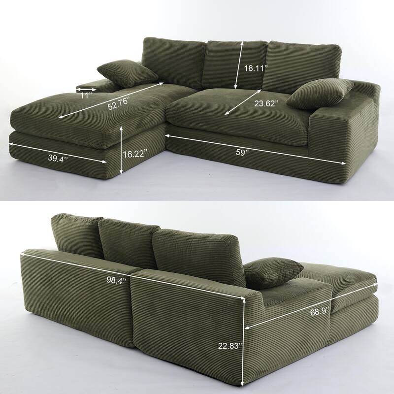Modern L Shaped Modula Sectional Sofa with Corduroy Cushions for Living Room or Guest Room, No Assembly