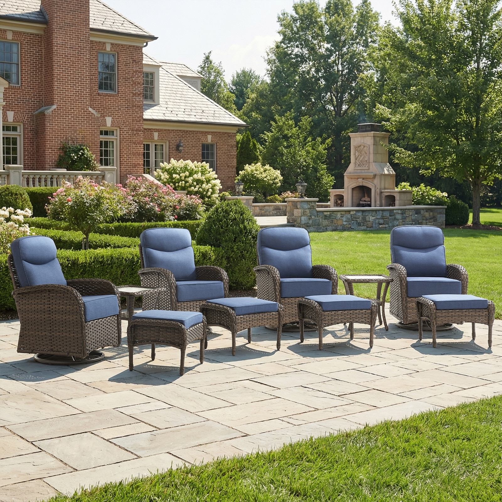 Pocassy Outdoor Wicker Patio Swivel Chair with Ottoman Sets