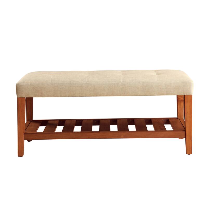 Charla Beige Fabric & Oak Finish Bench