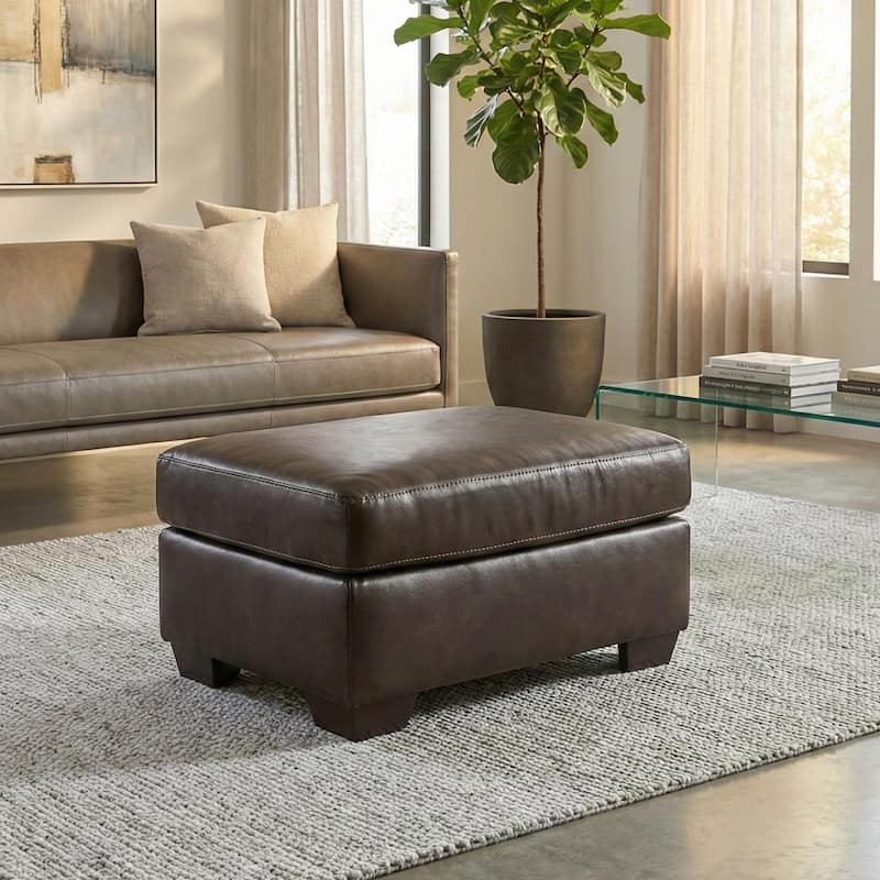 Roundhill Furniture Holmes Leather Upholstered Ottoman - Brown