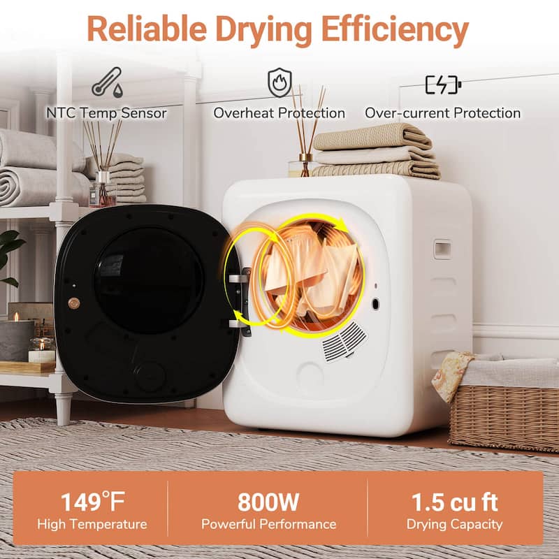 Costway 1.5 cu.ft Compact Drying Machine with Stainless Steel Tub & - as pic shows - See Details