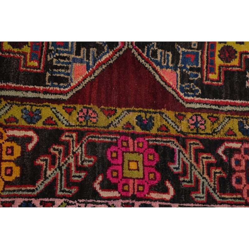 Hand Knotted Oriental 100% Wool Carpet Traditional Geometric Red Heriz Runner Rug - 9' 7'' X 3' 8''