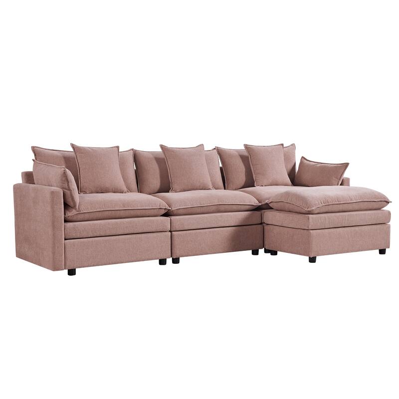 108.66" L-Shaped 4-Seater Sectional Sofa with Convertible Chaise and Ottoman, Spacious Cloud Couch Design
