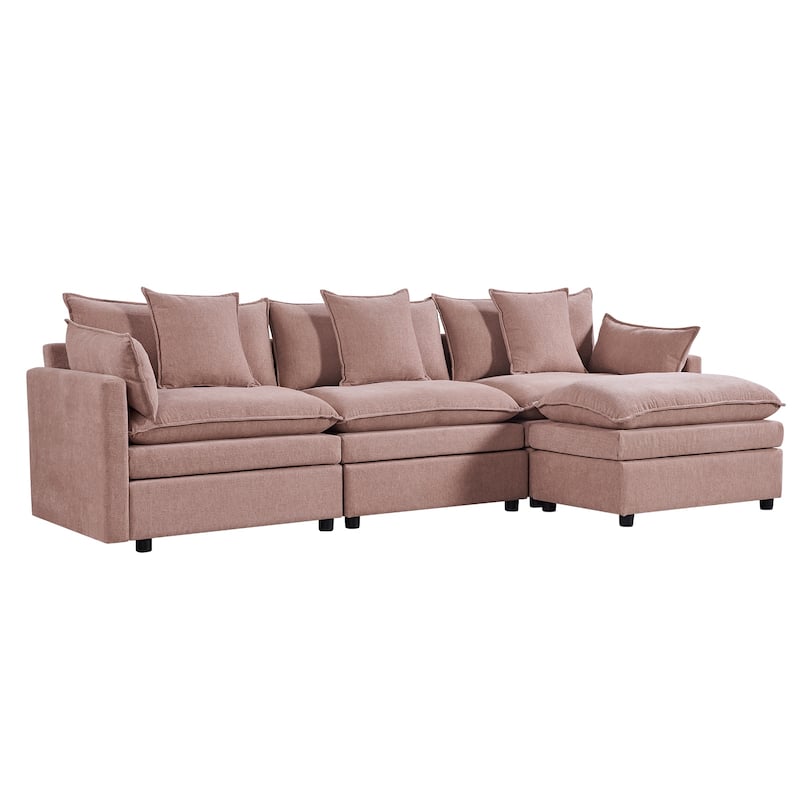 108.66" L-Shaped 4 Seater Sectional Sofa with Convertible Chaise and Ottoman, Spacious Cloud Couch