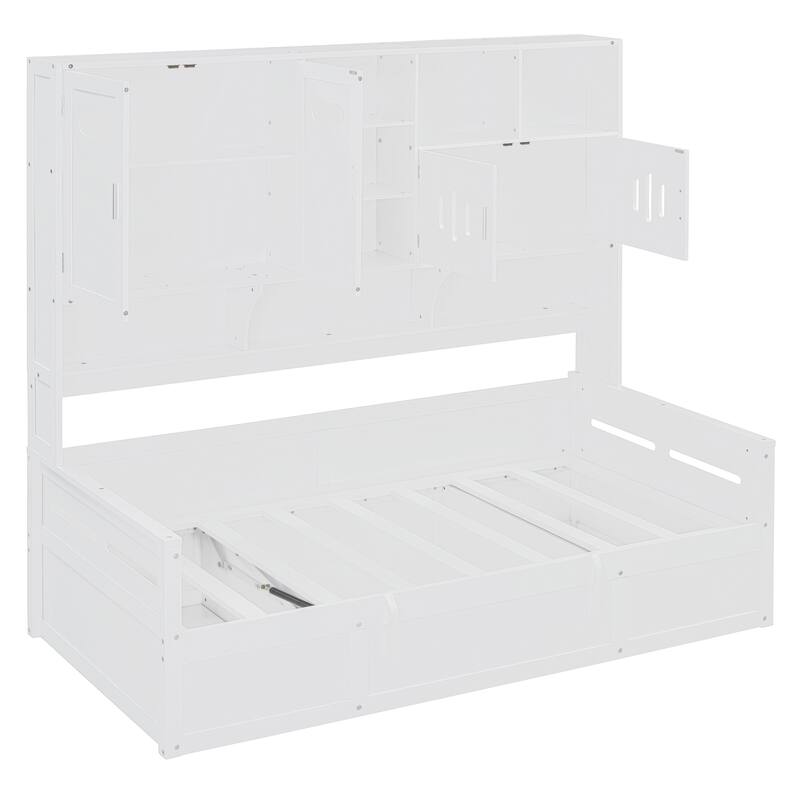 All-in-one Bookcase Captains Daybed with Hydraulic Storage Bed
