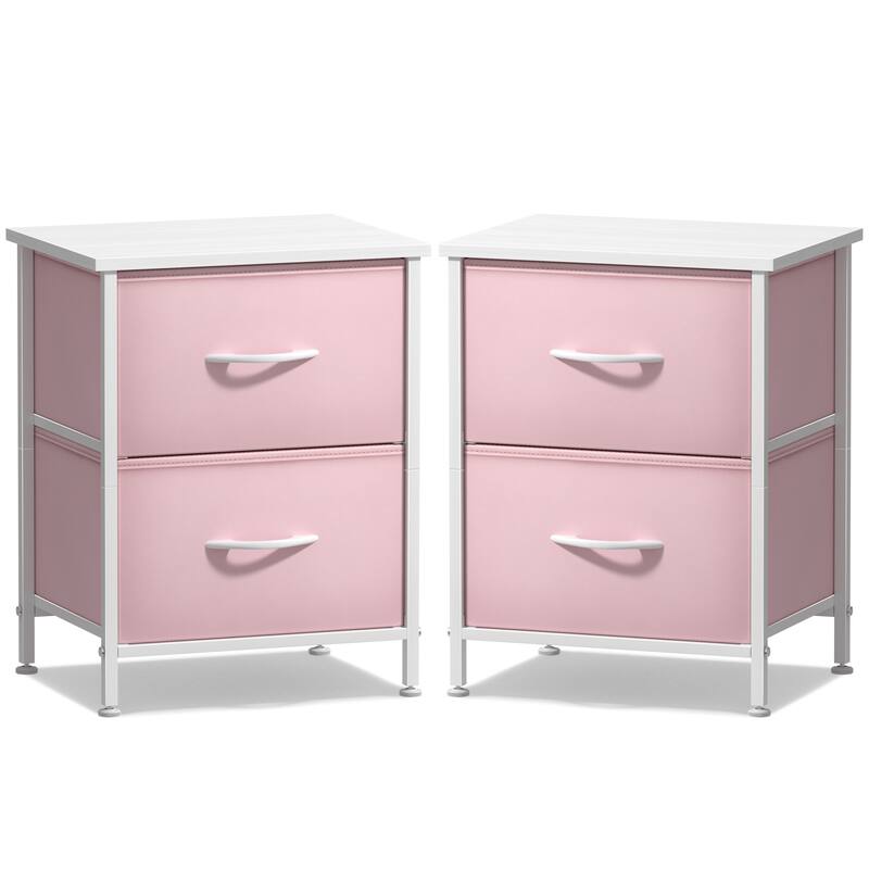 Sorbus Nightstand with 2 Drawers - Steel Frame, Wood Top & Easy Pull Fabric Bins (2 Pack)