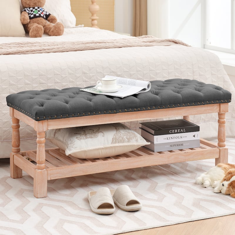 Upholstered Wood Bed Bench/Ottoman - Charcoal Gray