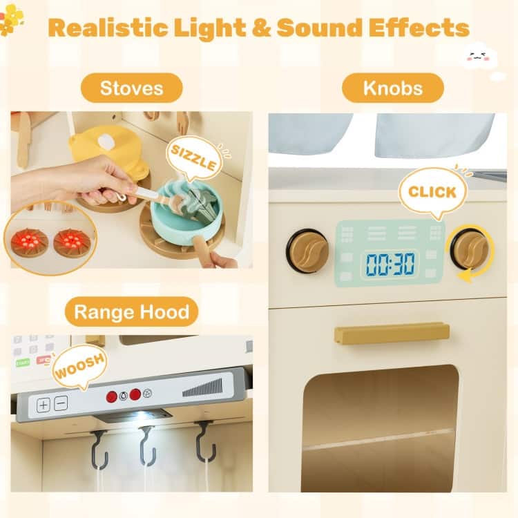 MDF Kids Corner Play Kitchen with Lights, Sounds and Accessories - 40" × 39.5" × 37"