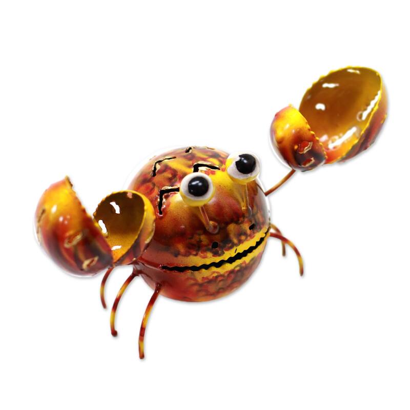 Handmade Bright Crab Steel Decorative Accent (Indonesia) - 3.5" H x 6" W x 2.4" D