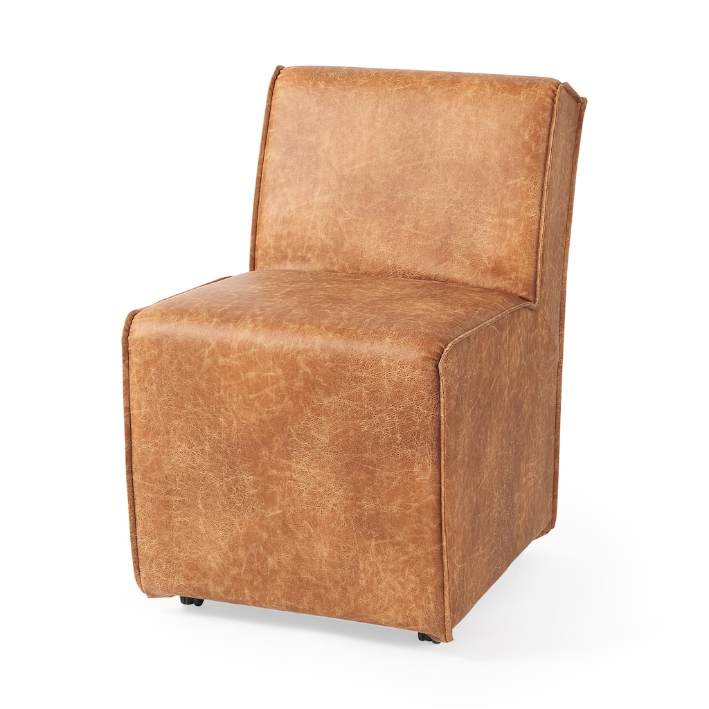 Damon Cognac Brown Faux Leather Dining Chair - 20.4"W x 27.1"D x 31.2"H