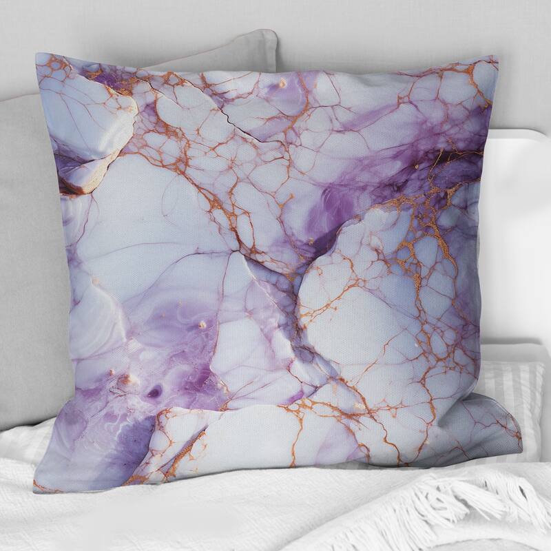 Designart "Crystal Vein Gold And Purple Marble Pattern" Marble Printed Throw Pillow - 16 x 16