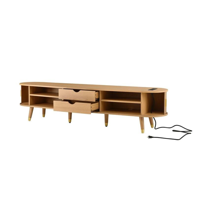Mid-Century Modern Fluted TV Stand with Charging Station and Ample Storage for TVs Up to 80"