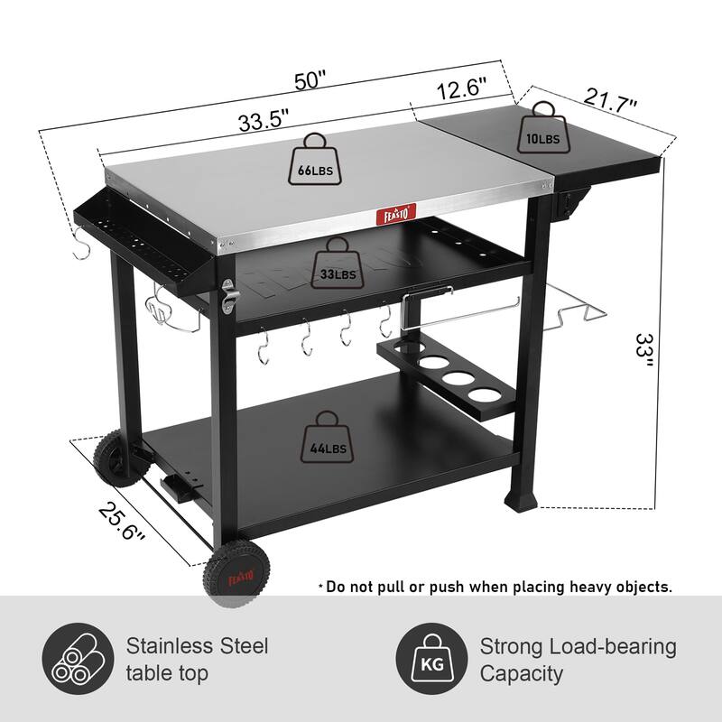 FEASTO 845001L 3-Shelf Indoor Outdoor Movable Food Prep Cart Station with Foldable Side Table - N/A