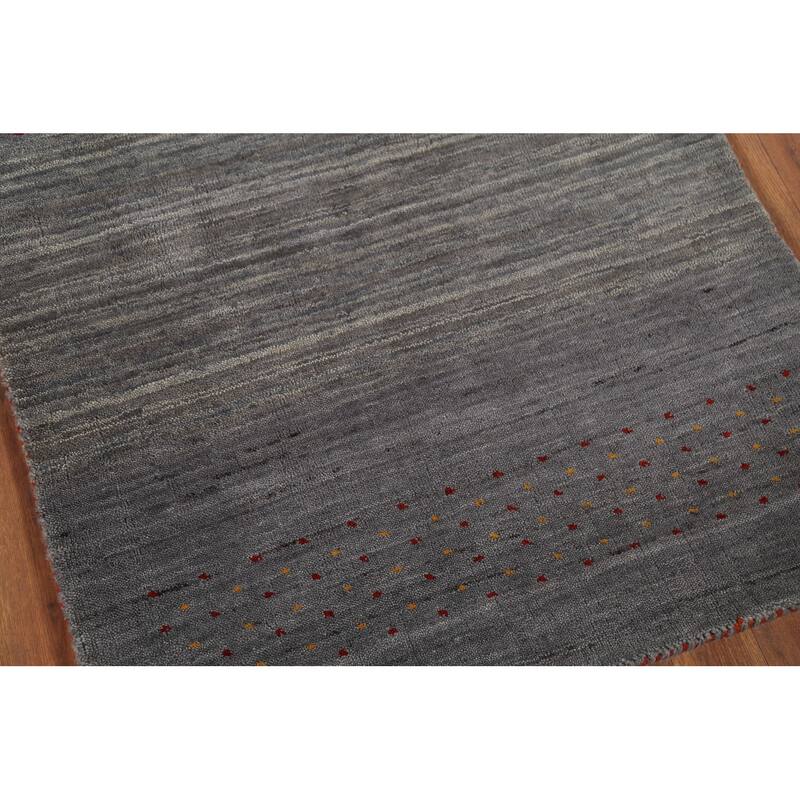 Gray Gabbeh Runner Rug Hand-Knotted Wool Carpet - 2'8"x 9'6"
