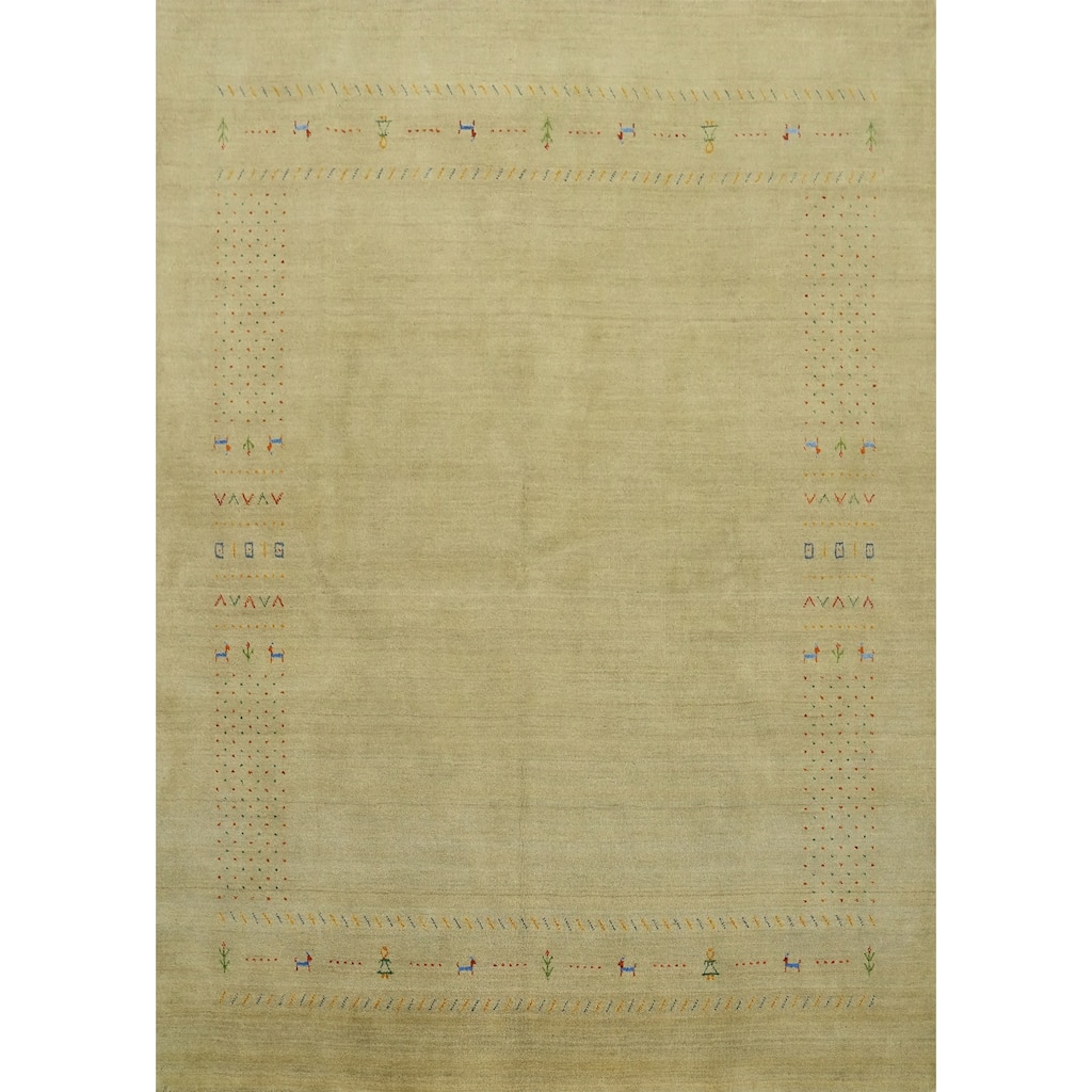 Hand Knotted Oriental 100% Wool Carpet Tribal Animal Pictorial Yellow & Gold Gabbeh Area Rug - 7' 11'' X 7' 11''