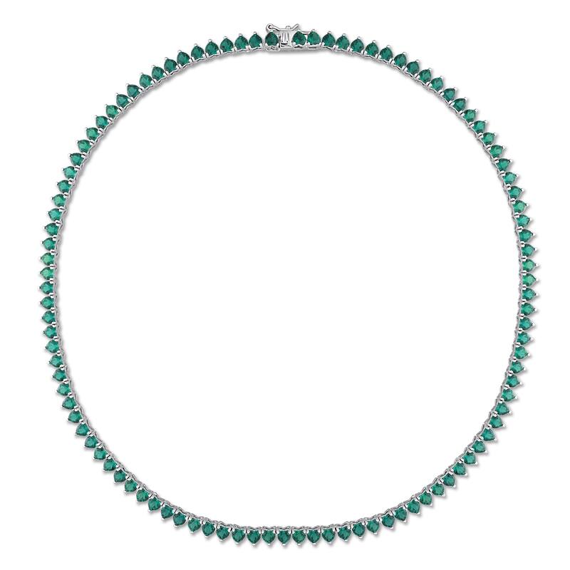 Miadora 33 2/5ct TGW Created Emerald Heart Tennis Necklace Bracelet Set in Sterling Silver