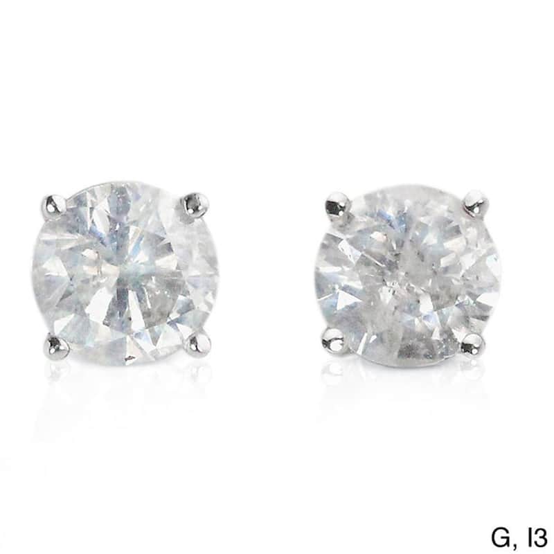Auriya Platinum 1 1/2ctw Round Diamond Stud Earrings Clarity-enhanced - G-H, I2-I3