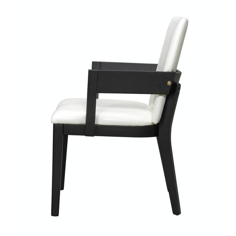 Modern Dining Chairs Set of 2 - Black Wood & White PU Leather - Set of 2