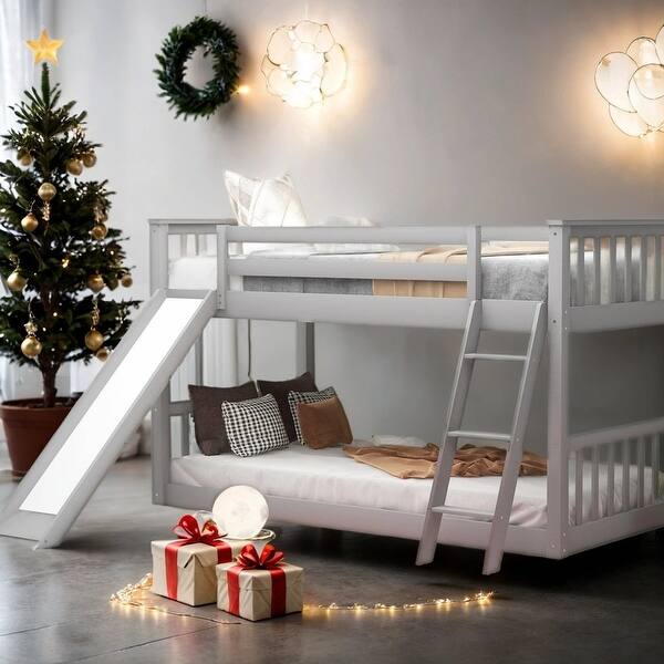 slide 2 of 25, Twin Over Twin Bunk Bed With Convertible Slide And Ladder for Bedroom Grey