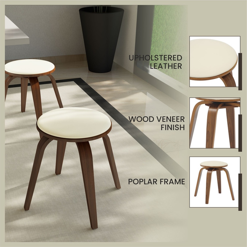 Pelya Minimalist Modern Round Counter Stool with Leather Seat & Poplar Wood Frame 360° Swivel Kitchen Bar Stool