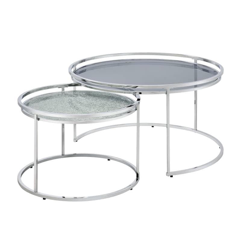 Ensigne Glam Chrome Glass Top 2-Piece Nesting Tables Set by Furniture of America - Grey