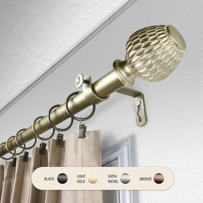 InStyleDesign Gwendi 1 inch Diameter Adjustable Curtain Rod - 160 to 240 inches - Light Gold