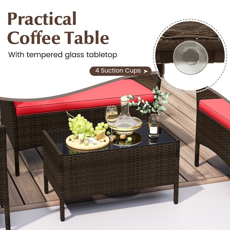 8PCS Patio Rattan Conversation Set Outdoor Furniture Set w/ End Table