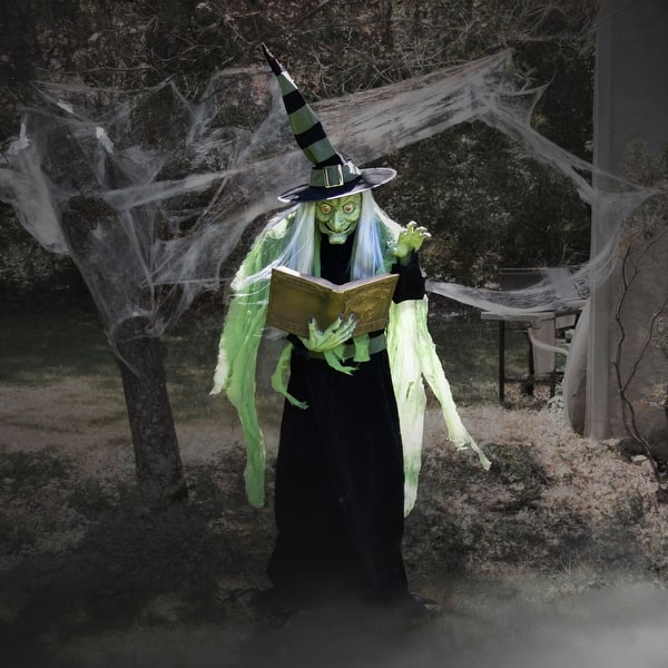 slide 2 of 12, Haunted Hill Farm 6-Ft. Tall Motion-Activated Enchantress Witch, Premium Talking Halloween Animatronic, Plug-In