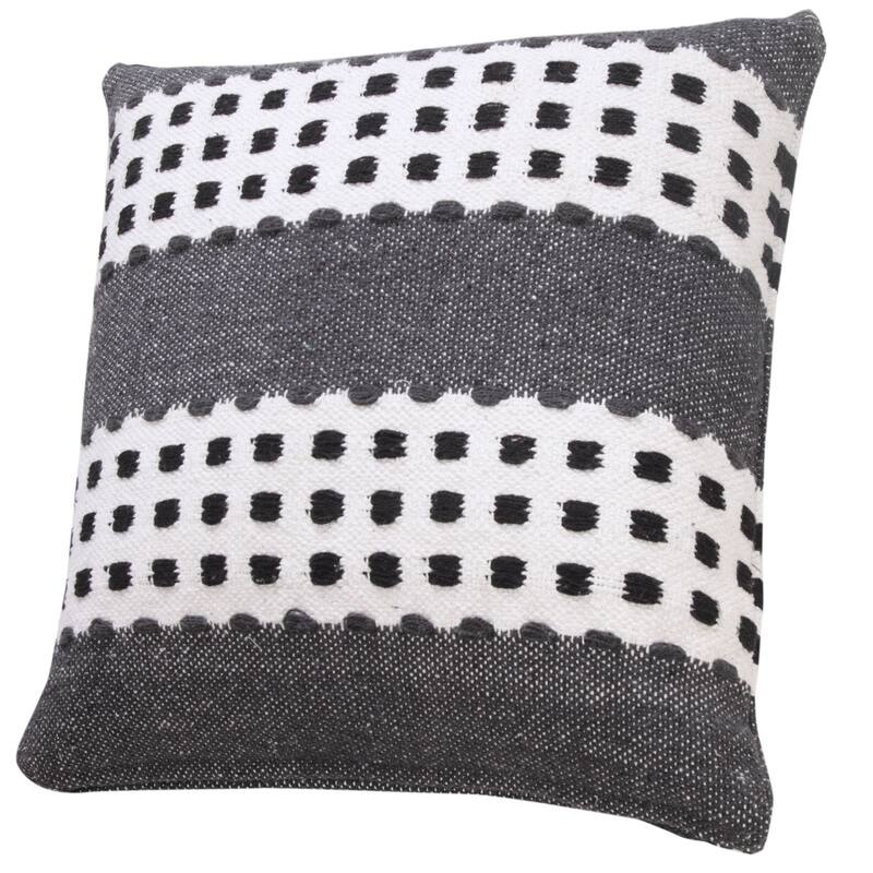 20" Black and White Dash Grid Striped Square Throw Pillow