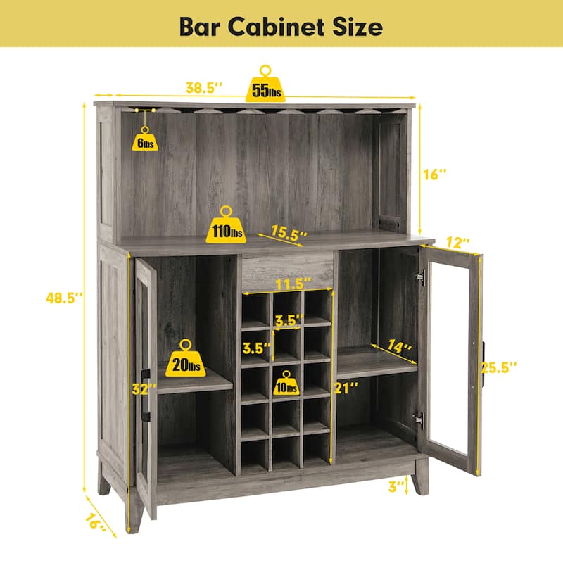 Costway 2-Door Buffet Bar Cabinet Kitchen Storage Sideboard Wine Rack