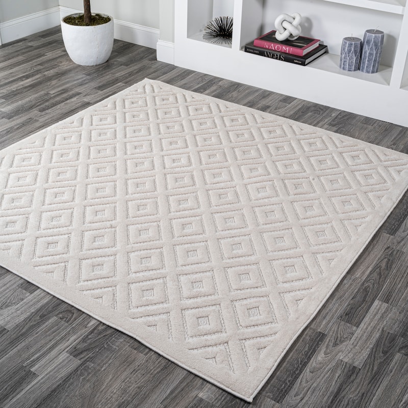 JONATHAN Y Ankara Neutral Diamond Trellis Indoor/Outdoor Area Rug