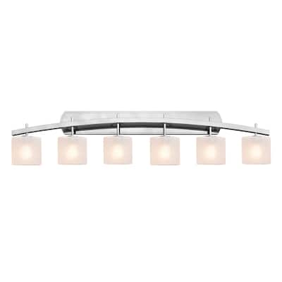 Justice Design Fusion Archway 6-light Polished Chrome Bath Bar, Frosted Crackle Oval Shade
