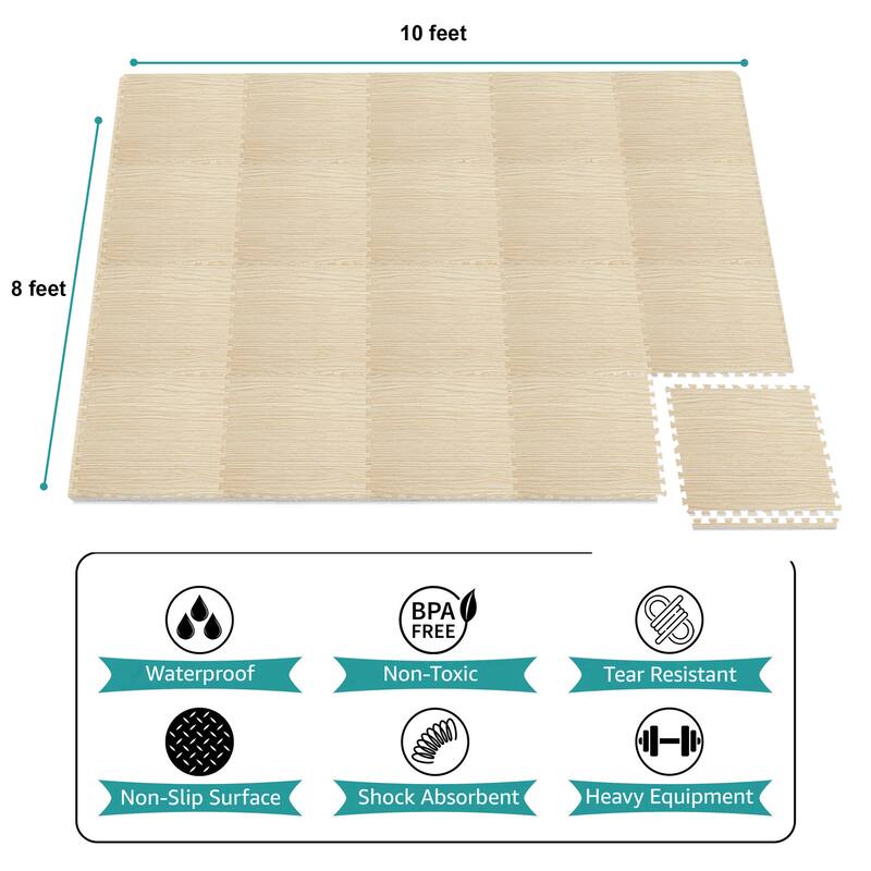 Sorbus 80 Sq. Ft. Wood Grain Floor Tiles Foam Mat EVA Interlocking Mats Tile 3/8-Inch Thick Flooring Wood Puzzle Exercise Mats