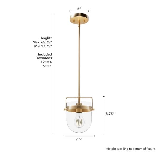 dimension image slide 0 of 9, Hunter Karloff Clear Glass Bell-Shaped Pendant - Kitchen Island, Dining Room, Entry - Modern Farmhouse, Rustic, Industrial