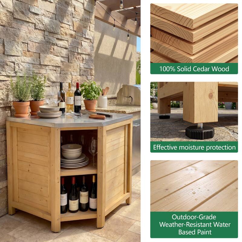 Modular Outdoor Kitchen Island Set, 100% Solid Wood BBQ Cabinet , Patio Kitchen Bar Table