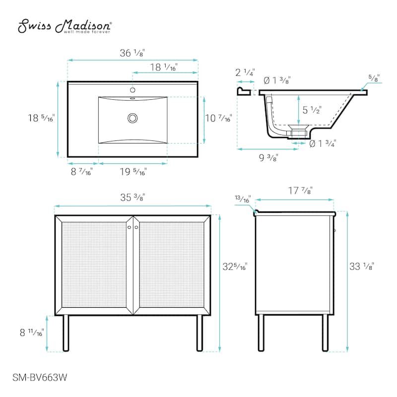 Classe 36" Bathroom Vanity In White Oak