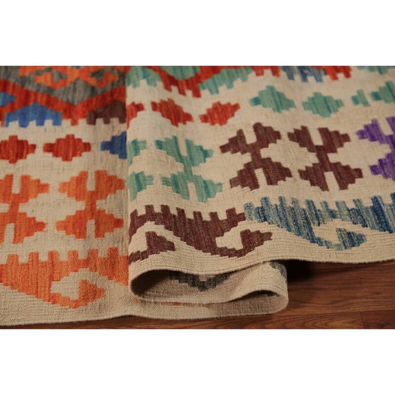 Trellis Geometric Kilim Oriental Area Rug Flatweave Wool Carpet - 8'8" x 11'9"